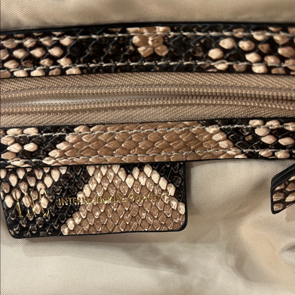 INC International Concepts Snake-Print Clutch in Brown and Black with Gold Chain - Picture 2 of 4